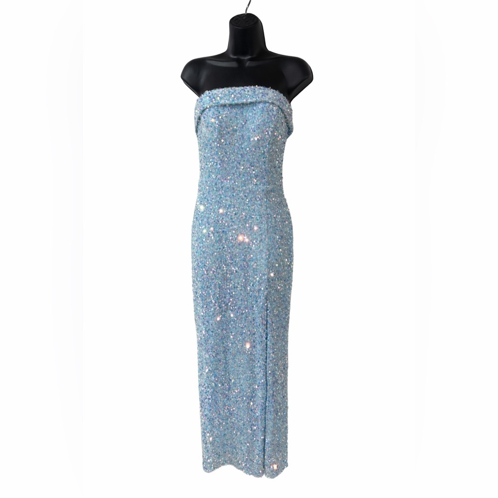 Formal Light Blue Sequin Strapless Dress